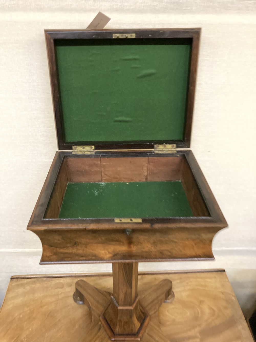 An early Victorian rosewood teapoy, width 40cm depth 33cm height 75cm